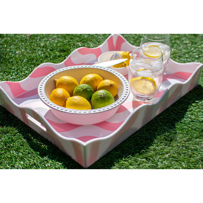 Scalloped Tray, L43 x W30cm, Pink & White-3