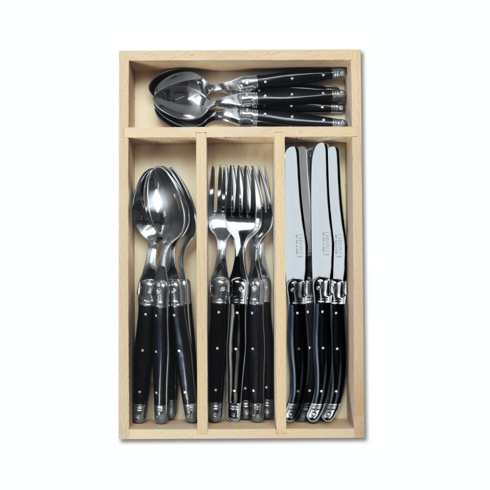 24 Piece Cutlery Set, Black Handle-0