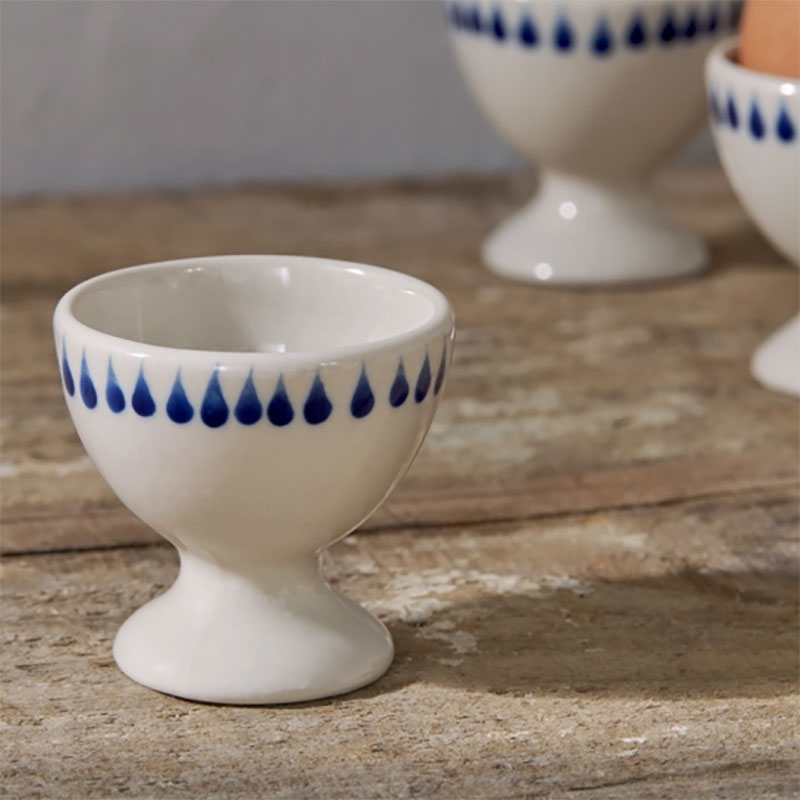 Indigo Drop Set of 2 Egg Cups, Cream & Blue-1