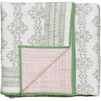 Mali Star Double Quilt, 225 x 225cm, Green/Pink-0