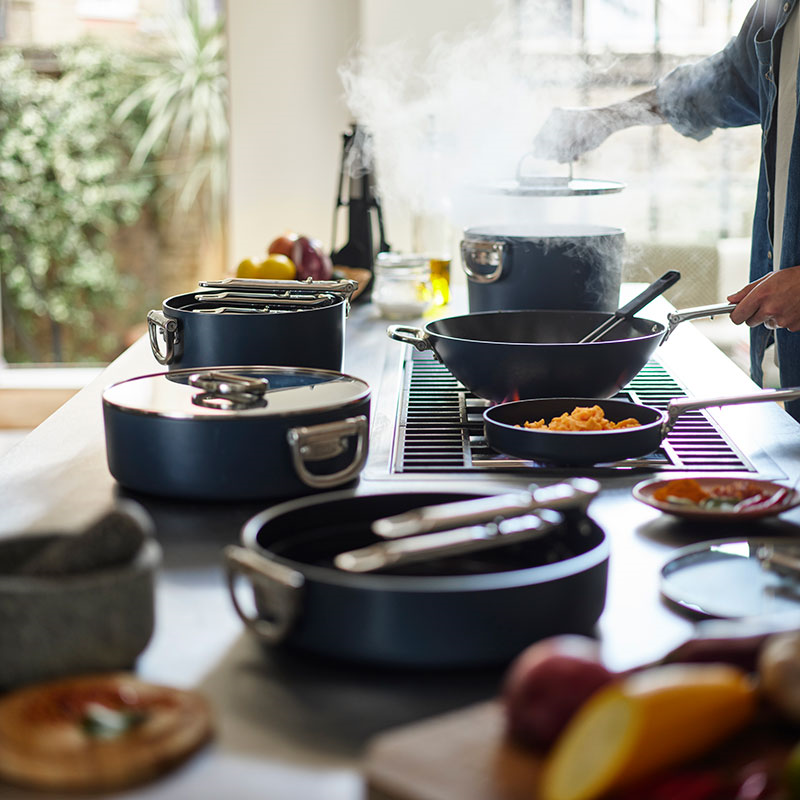 Space Folding Ceramic Non-Stick Saute Pan & Lid, 28cm, Midnight Blue-15