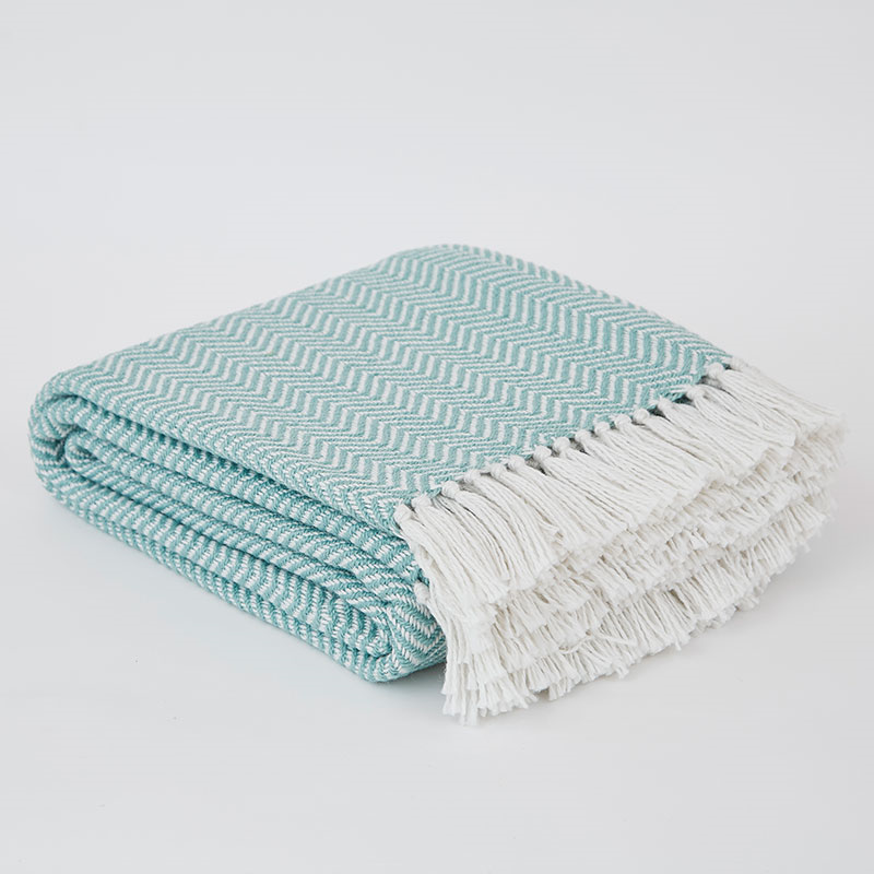 Herringbone Blanket, 250cm x 130cm, Teal-1