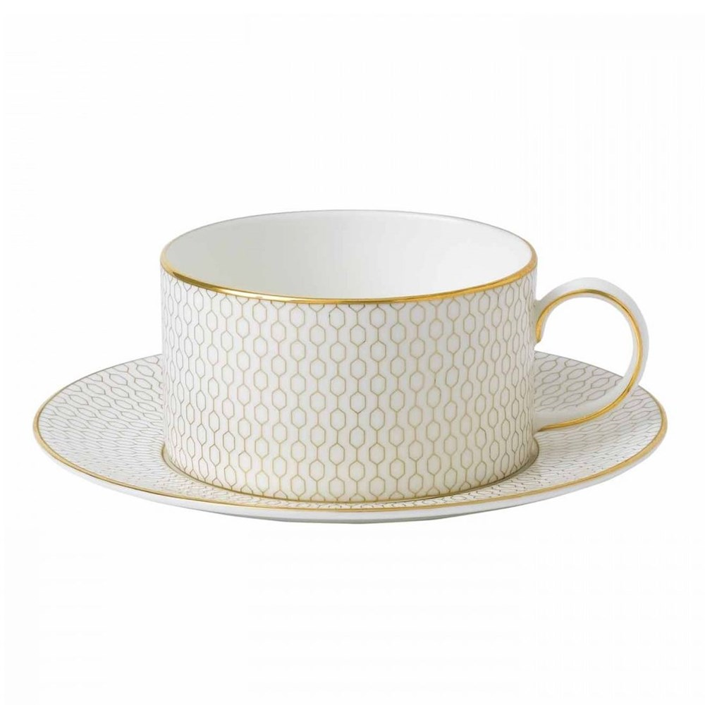 Gio Gold Teacup & Saucer, Gold/White-0