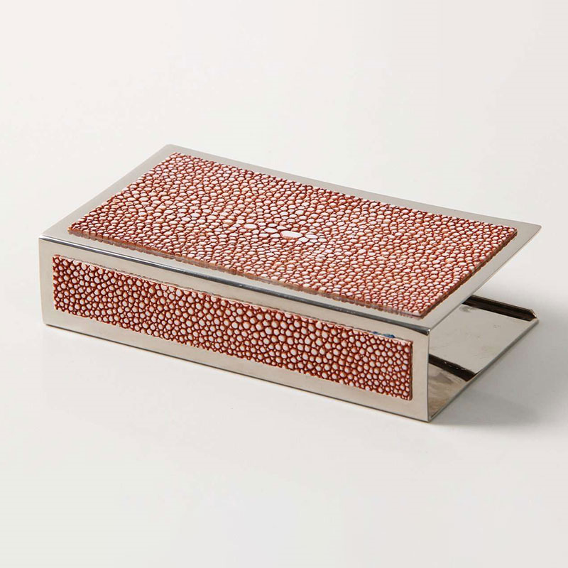 Large Match Box Holder, 13 x 7cm, Coral Shagreen-0