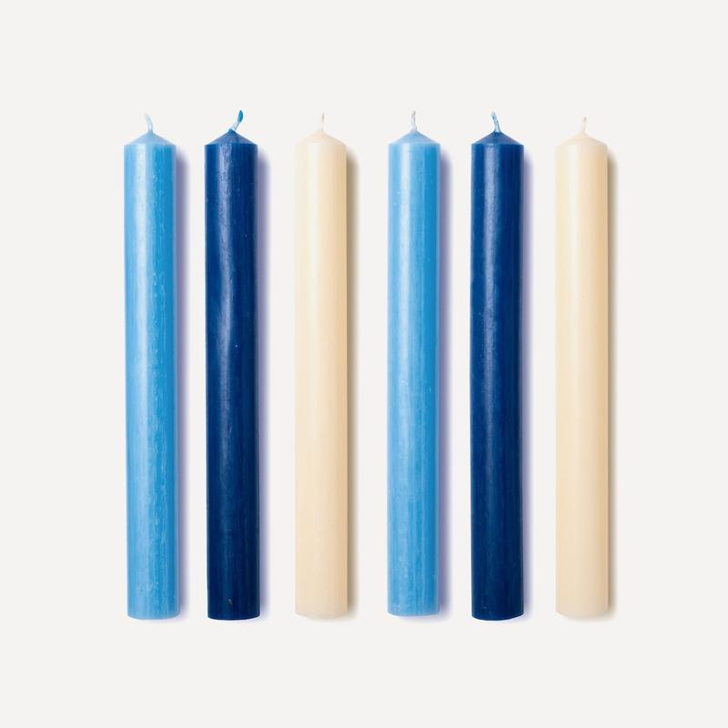 Les Bleus Set of 6 Dinner Candles, H20cm, Mixed Blue-1