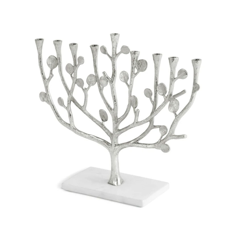 Botanical Leaf Menorah, H30.5cm, Nickeplate-1