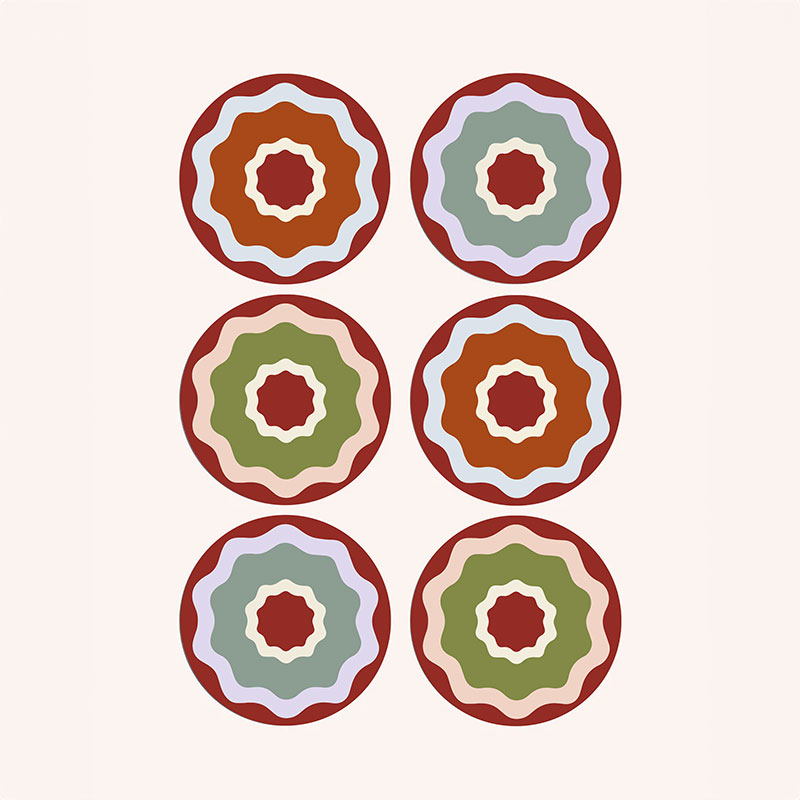 Rhubarb Ripple Set of 6 Placemats, D29cm, Multi-0