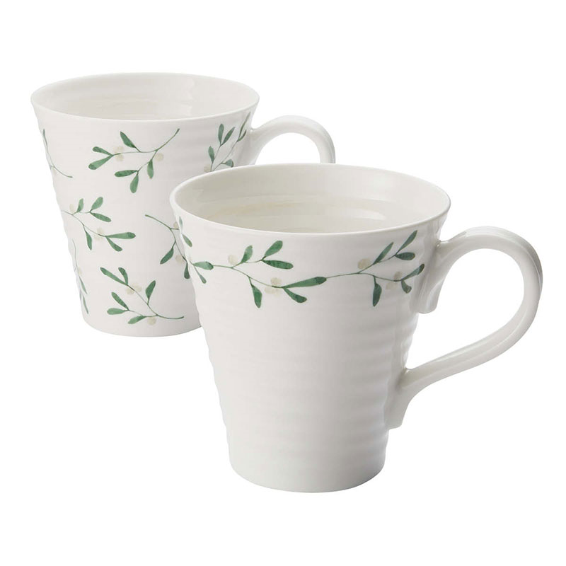 Mistletoe Set of 2 Mugs, 355ml, White/Green-0