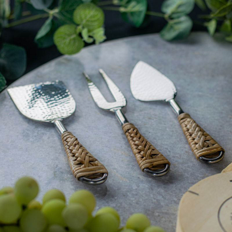 Rattan Cheese Utensil Set, Silver-1