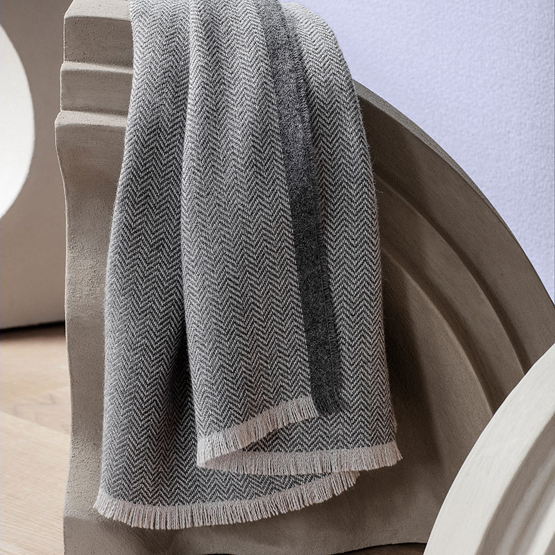 Herringbone Throw, H190cm x W130cm, Light Grey/Grey-2