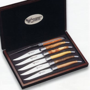 Set of 6 Laguiole Steak Knives, Solid Horn-0