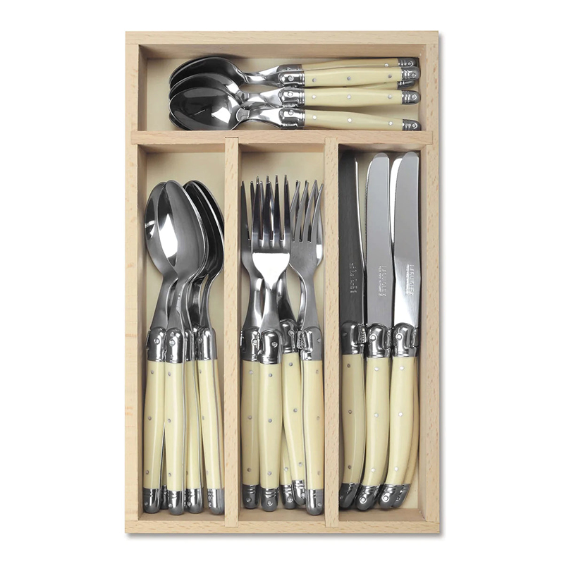 24 Piece Cutlery Set in Tray, Ivory-0