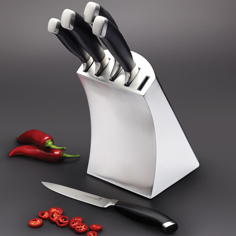 Knife block set, 5 piece, Stainless Steel Block-1