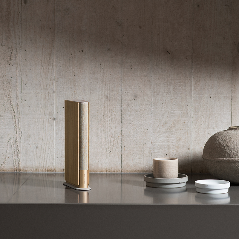 Beosound Emerge Speaker, Gold Tone & Light Oak-2