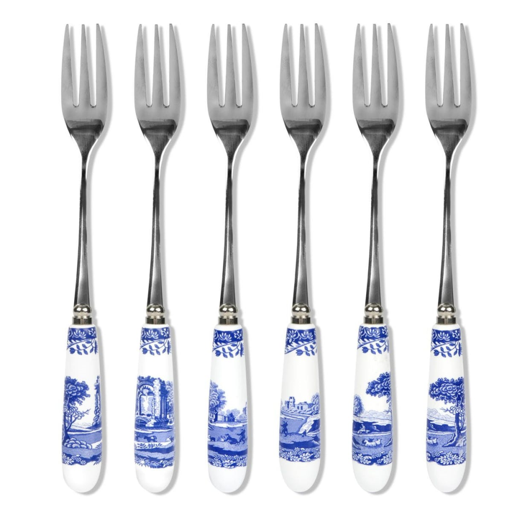 Blue Italian Set of 6 pastry forks, 15cm-0