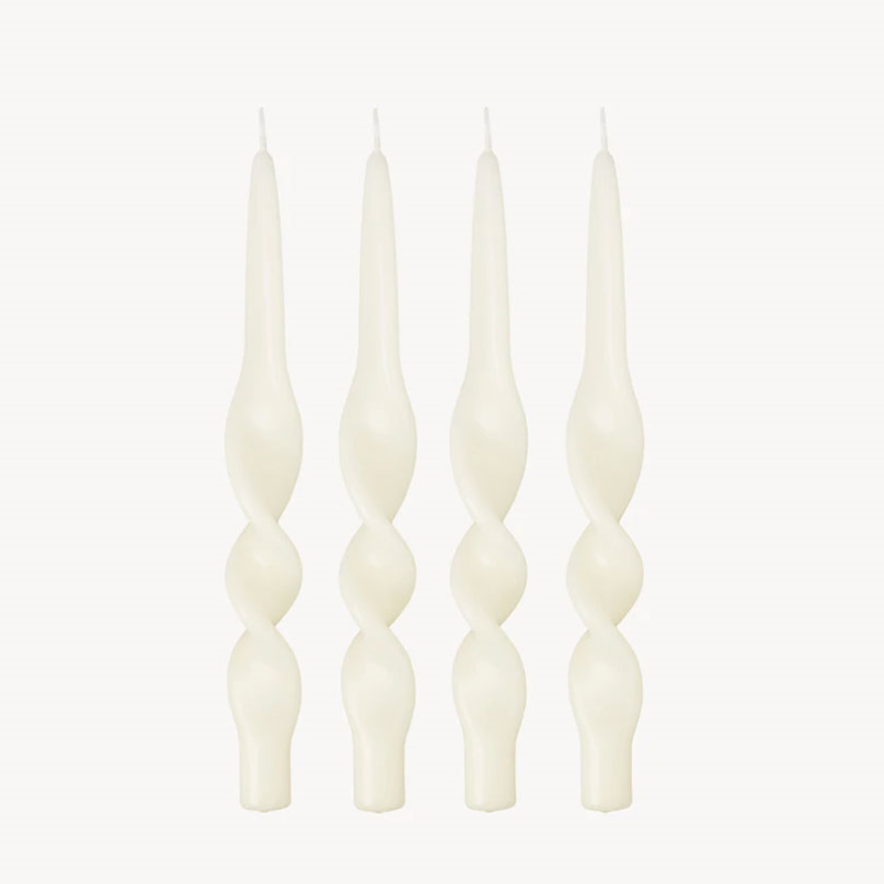 Swirl Set of 4 Dinner Candles, H28cm, Ivory-0