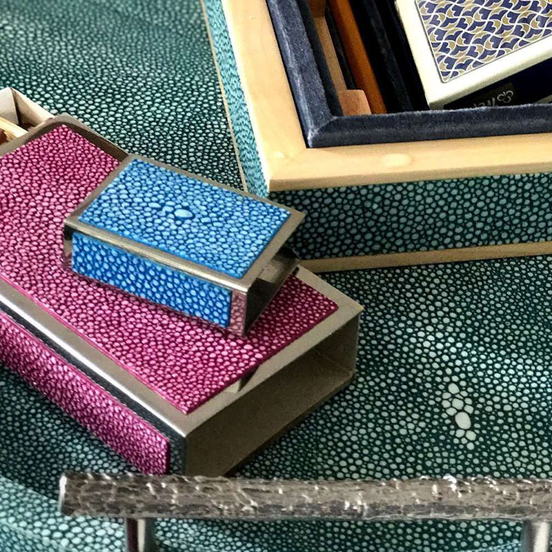 Large Match Box Holder, 13 x 7cm, Duke Blue Shagreen-5