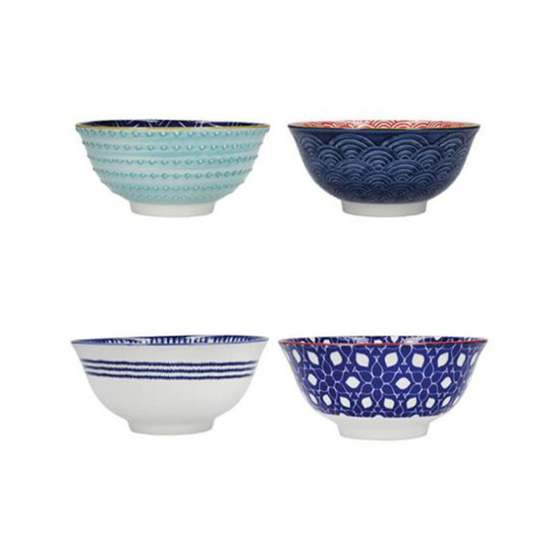 Hues Set of 4 Bowls, D15.5cm, Red/Blue-2