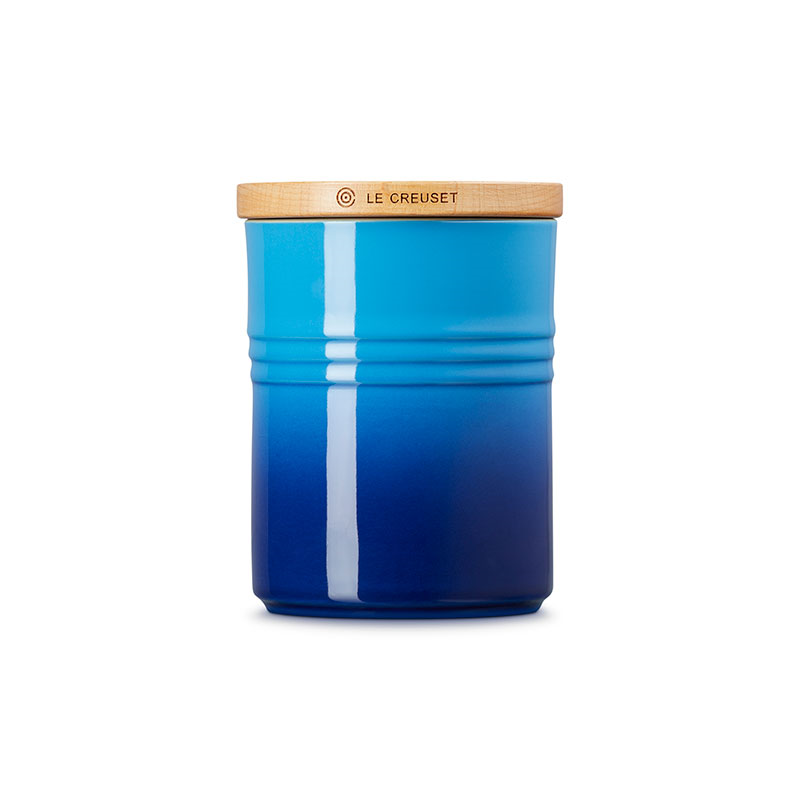 Stoneware Medium Storage Jar with Wooden Lid, Azure-2