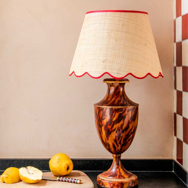 Raffia Scallop Medium Lampshade, Red Trim-0