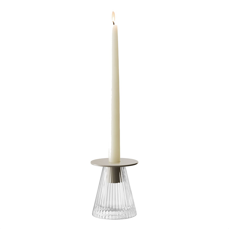 Beacon Candle Holder, H10cm, Concrete Grey & Clear-4