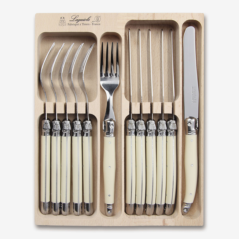 12 Piece Knife & Fork Set in Tray, Ivory-0