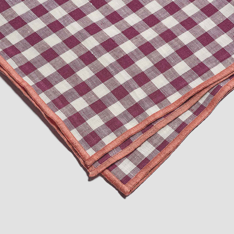 Gingham Linen Tablecloth, 150 x 250cm, Berry-3