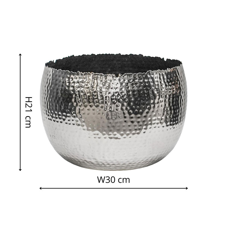 Hammered Bowl planter, H21 x W30 x D30cm, Nickel-5