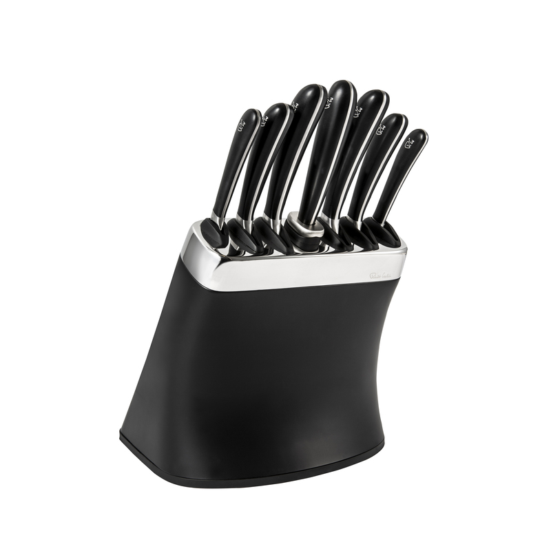 Signature Knife Block Set with 6 Knives & Steel Sharpener, Black-0