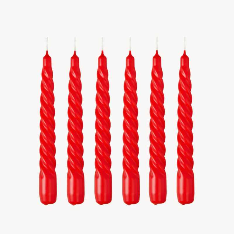 Twist Set of 6 Dinner Candles, H20cm, Hot Red-0