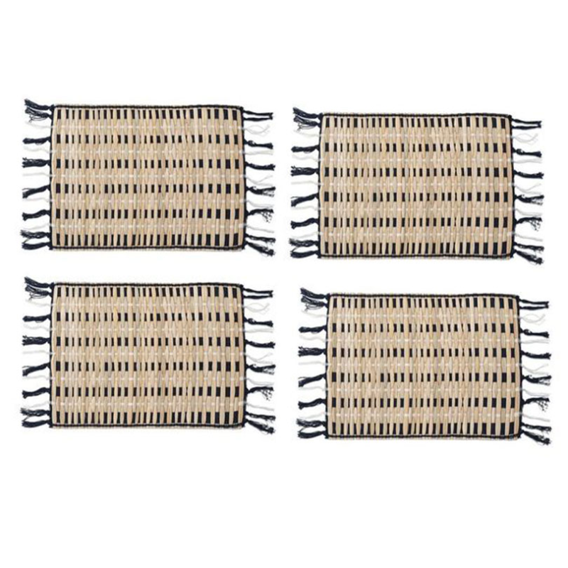 Napier Grass Set of 4 Grass Woven Placemats, 30 x 23cm, Natural/Black-1