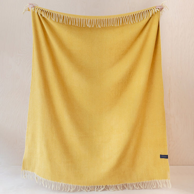 Herringbone Wool Blanket, 145 x 190cm, Mustard Herringbone-2