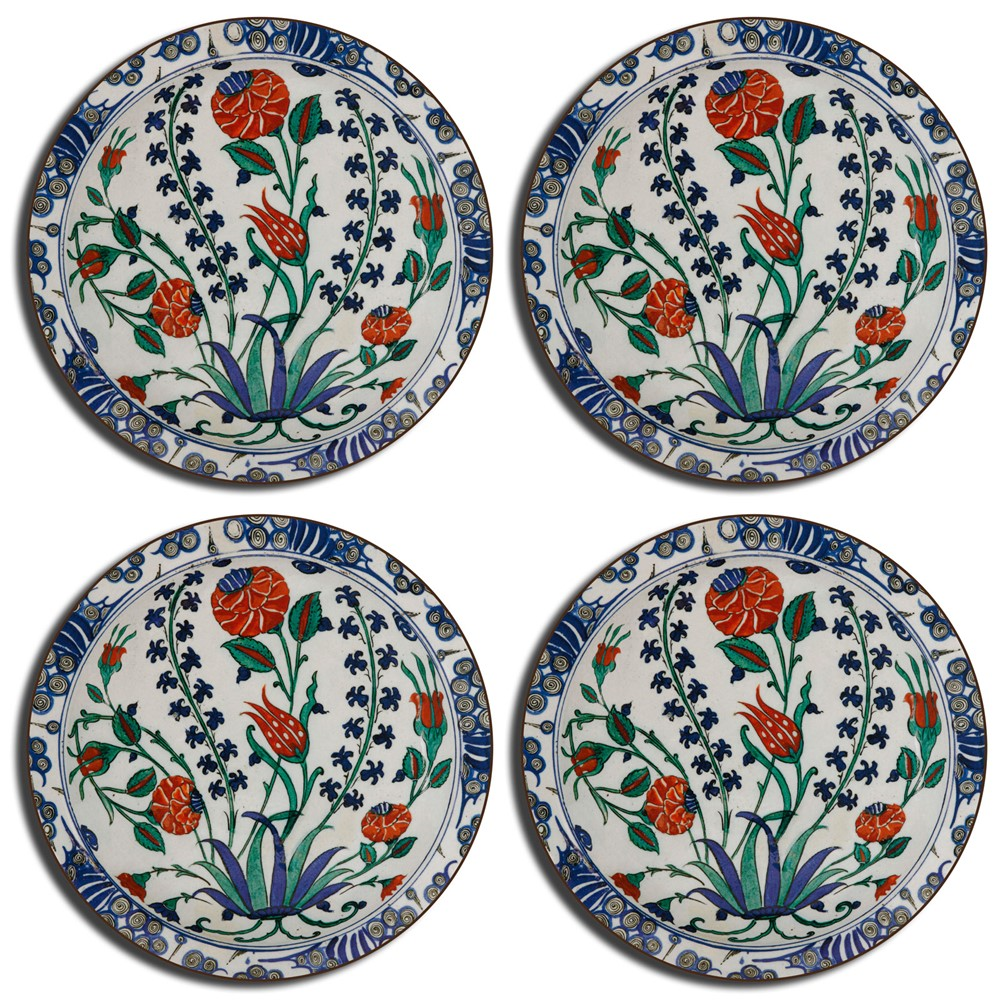 Iznik Set of 4 round coasters, 10cm-0