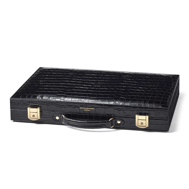 Backgammon Set, L45cm x W30cm, Black Croc-1