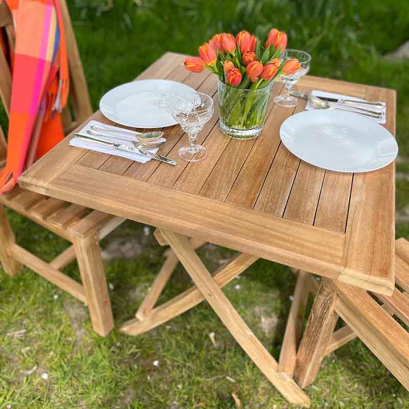 Iris Square Folding Table, L70 x W70cm, Teak-8