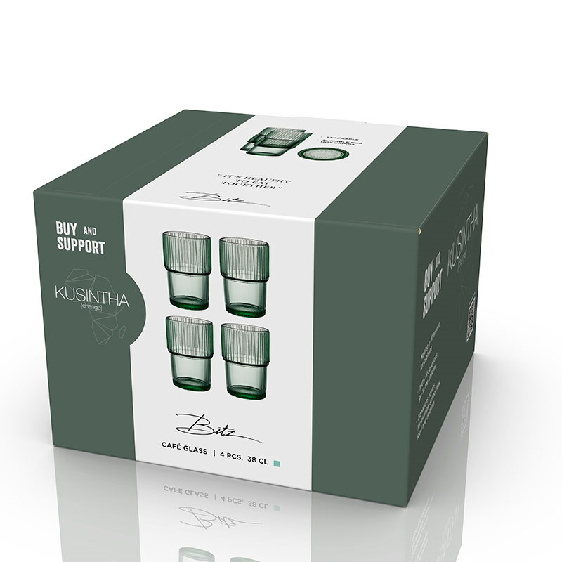 Kusintha Set of 4 Cafe Glasses, 380ml, Green-7