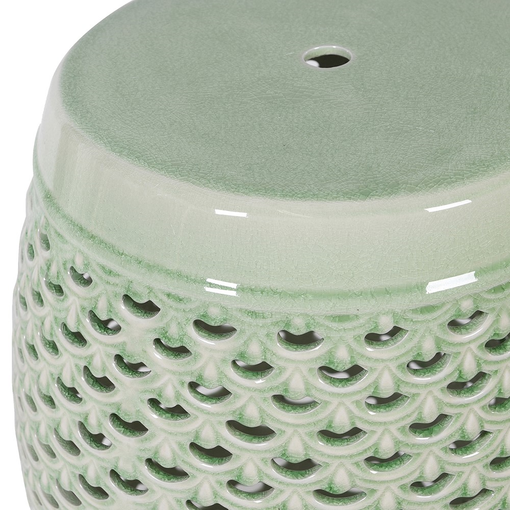 Lattice Ceramic Stool, H45cm, Sage-1