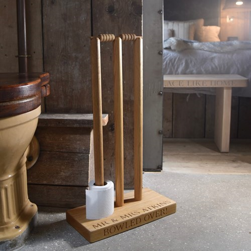 Cricket Wicket Personalised loo roll holder, 70 x 40 x 20cm, Oak-0