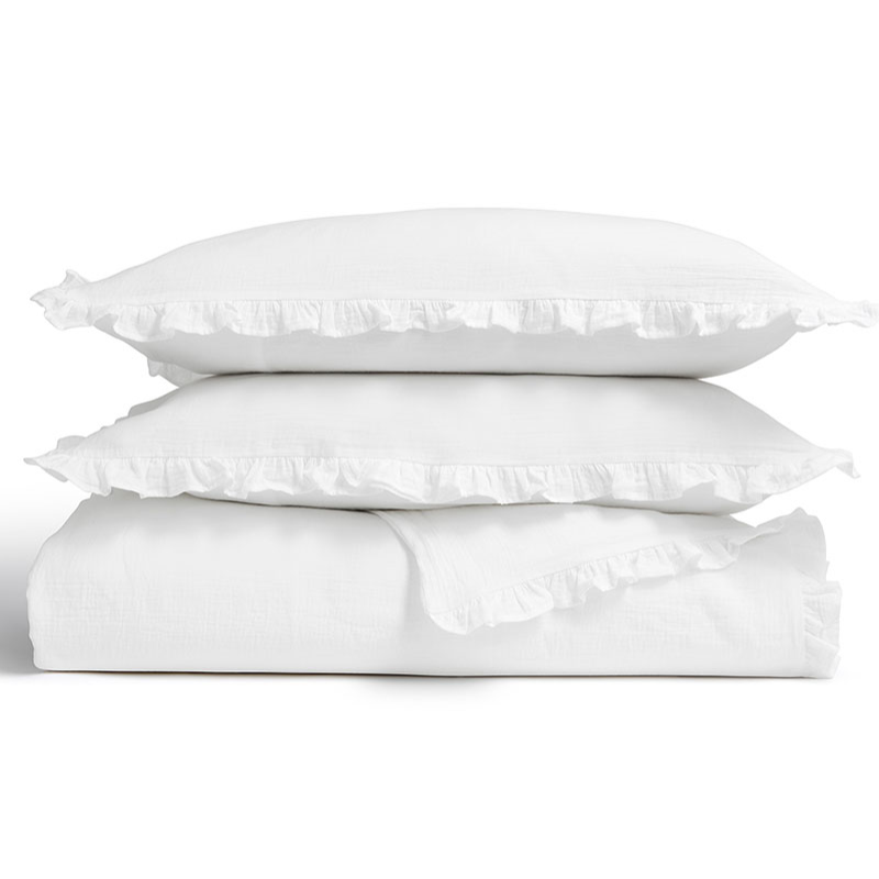 Organic Retreat Ruffle Duvet Set, Double, White-0