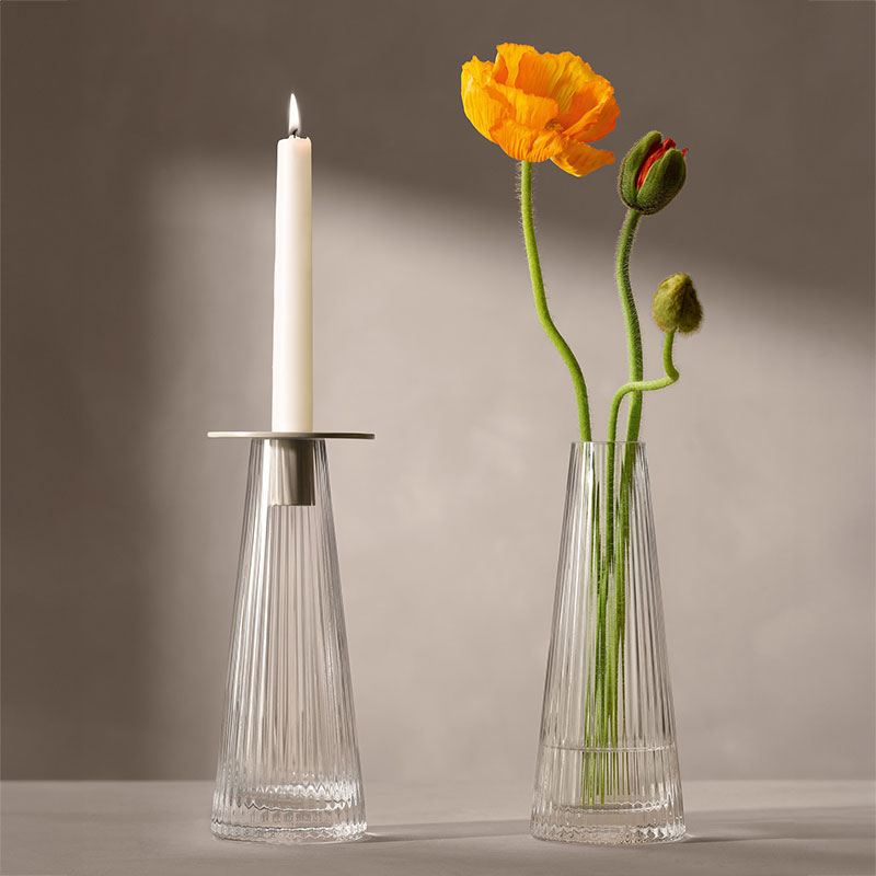 Beacon Candle Holder, H22cm, Concrete Grey & Clear-1