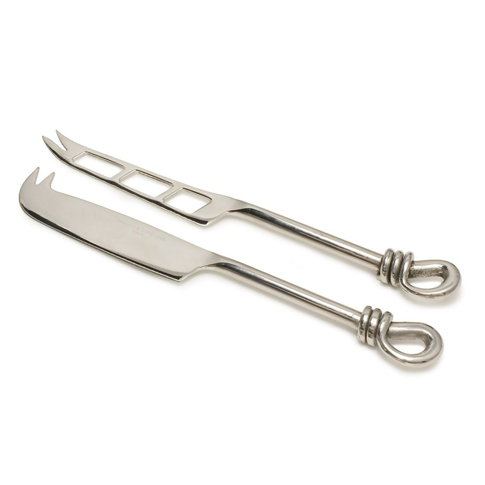 Polished Knot Traditional and soft cheese knife set, 21 and 22cm respectively, Stainless Steel-0