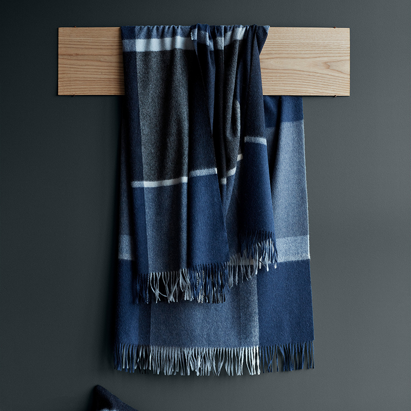 Manhattan Plaid Throw, H200cm x W130cm, Steel Blue/Dusty Ocean-2