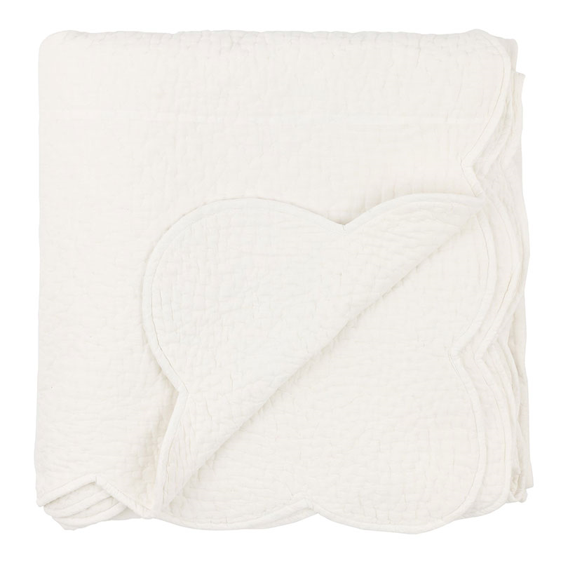 Nina Scalloped Quilted Cotton Bedspread, Double/ King, White-1