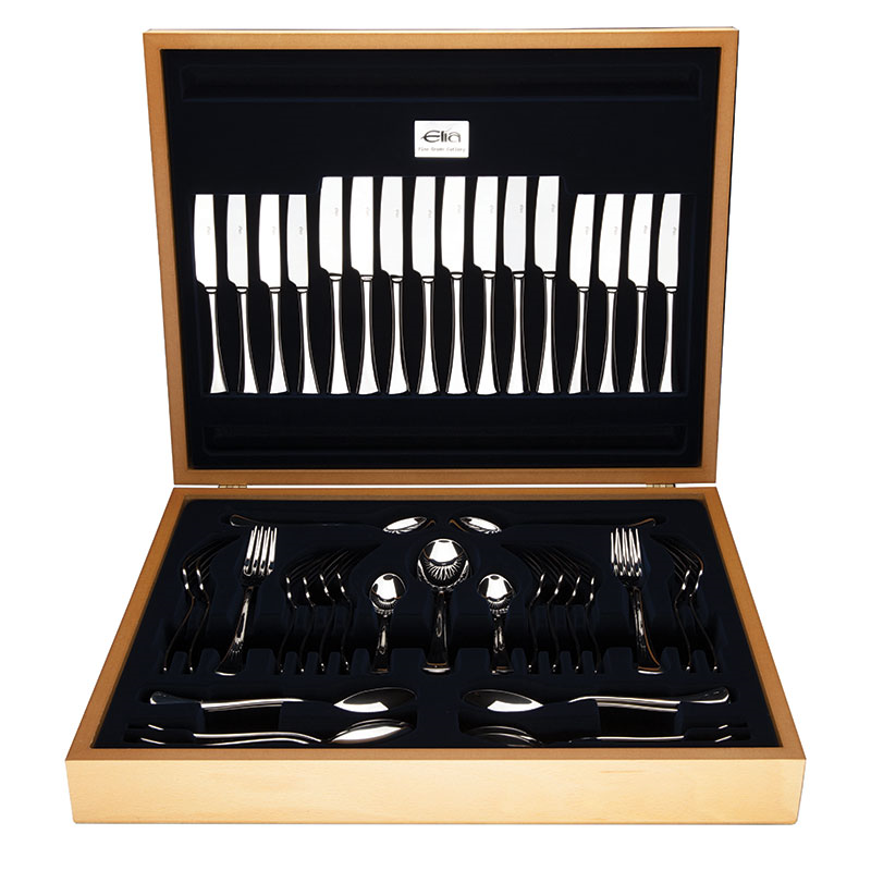 Meridia 60 Piece Cutlery Set With Beechwood Canteen, Mirror Finish-0