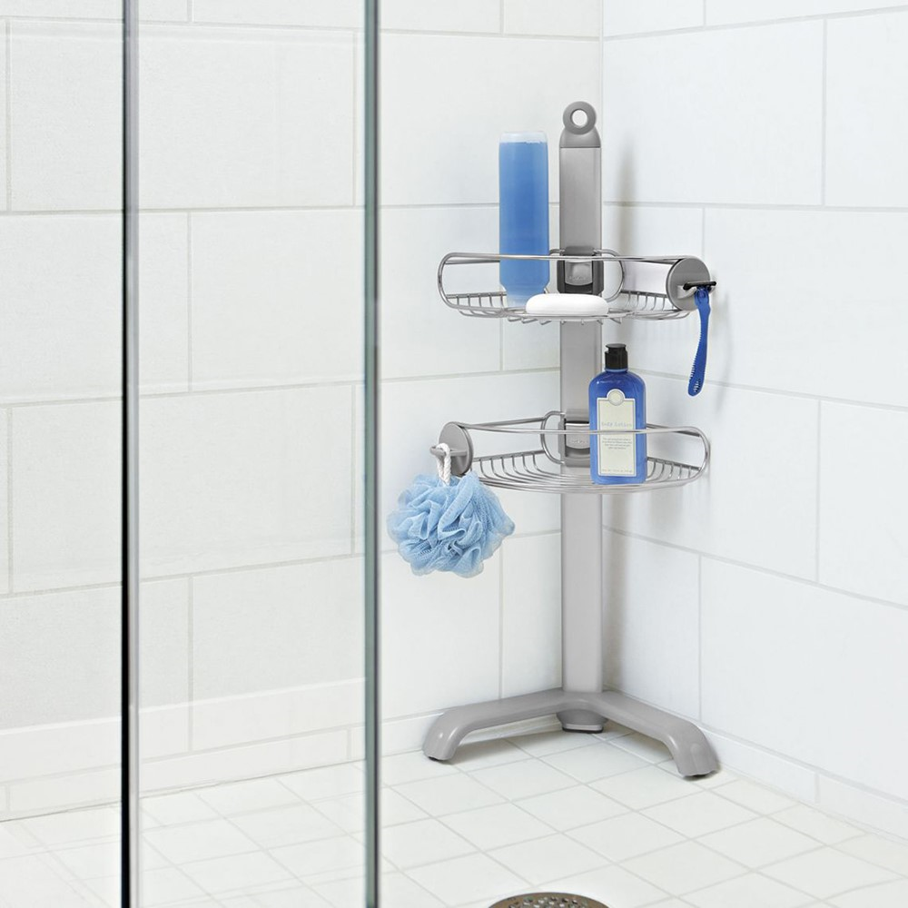 Corner shower caddy, H77.5 x W29.4 x D21.5cm, Silver-2