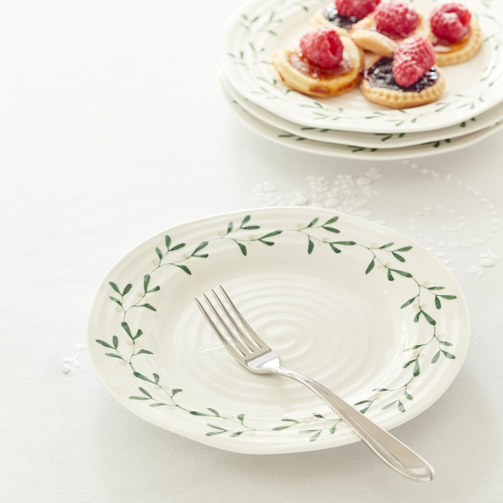 Mistletoe Set of 4 Side plates, Dia20cm, White/ Green-1