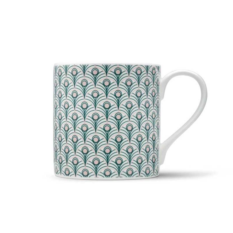 Peacock Mug, 385ml, Teal & Blush Pink-0