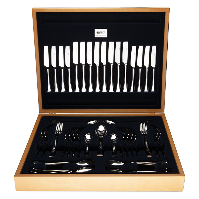 Cosmo 60 Piece Cutlery Set With Beechwood Canteen, Mirror Finish-0