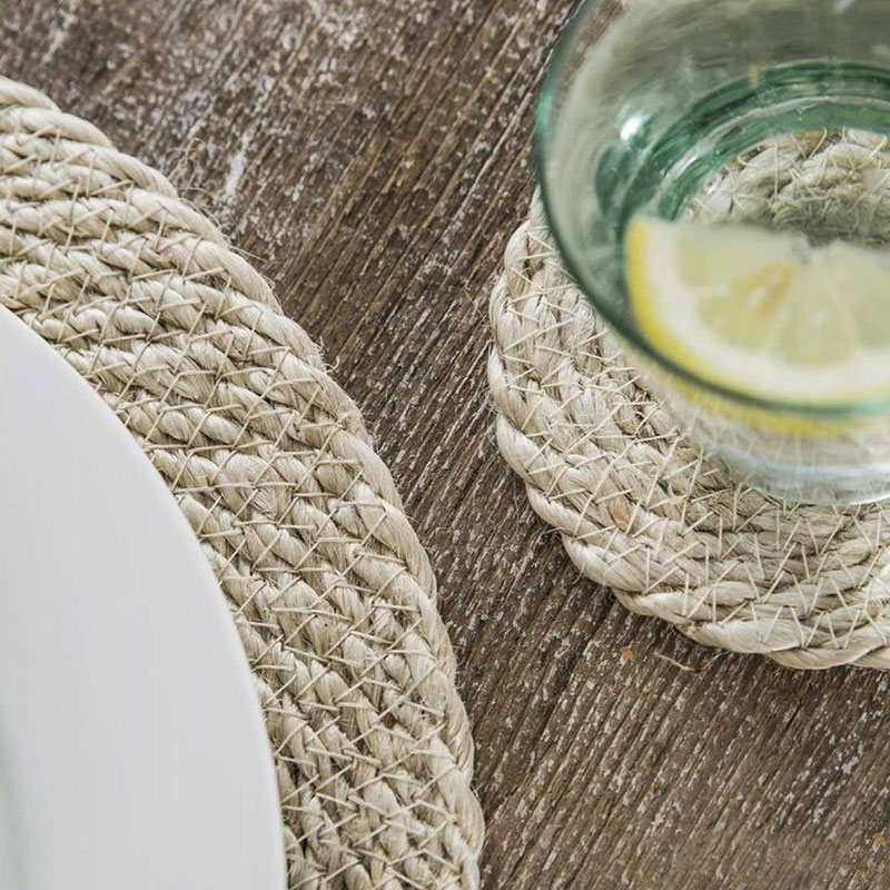 Jute Set of 4 Placemats, D38cm, Natural-3