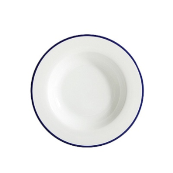 Pasta Plate, Canteen, White/Blue Rim, Set of 6-0